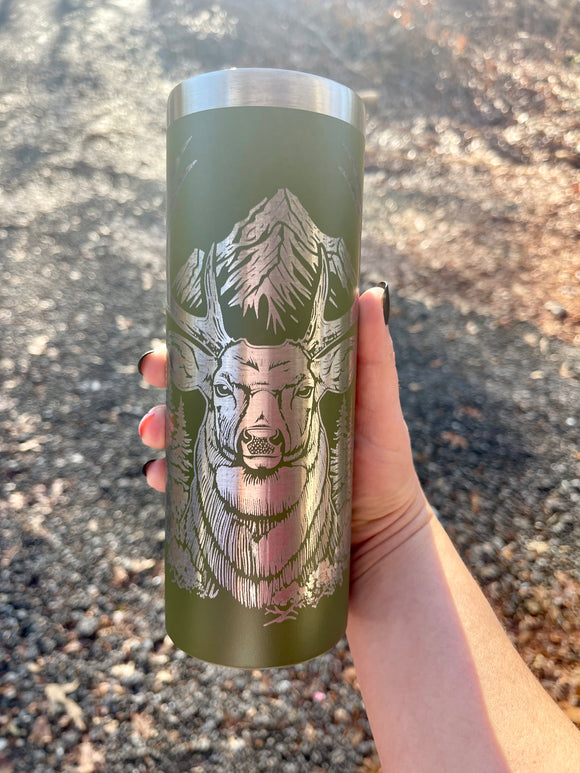 Deer Head - Mountain Scene Engraved 20 oz Tumbler