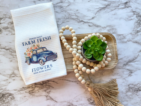 Farm Fresh Flowers Spring Truck Waffle Weave Dish Towel