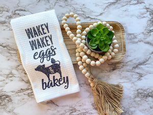 Wakey Wakey Eggs and Bakey Waffle Weave Dish Towel